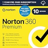 Norton 360 Premium + Utilities 2024 - Antivirus & Utility | 10 Devices | 1-year subscription | Automatic renewal, Secure VPN , Password Manager | 1 Device | PC/Mac/Mobile | Activation Code by email