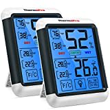 ThermoPro TP55 Digital Indoor Hygrometer Thermometer Temperature and Humidity Monitor Baby Room Nursery Moisture Meter with Large Backlight Touchscreen, 2 Pieces,Blue