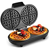 VonShef Double Waffle Maker – Double Belgian & American Waffle Machine with Non Stick Plates, 1200W, Savoury Snacks & Desserts, Auto Temperature Control, Cool Touch Handle – Silver