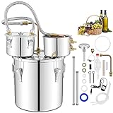 TANGZON Moonshine Still Distiller, 3 Pots 5 Gal 22L/8.5 Gal 38L Stainless Steel Water Alcohol Spirits Wine Making Boiler with Copper Pipe, Thermometer & Pump, Home Brewing Kit for Whisky Brandy (22L)