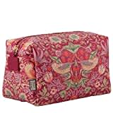 William Morris At Home Strawberry Thief Medium Raspberry Red Wash Bag | Toiletries & Beauty Essentials | Vegan Leather | Strawberry Thief Print | Perfect Travel Gift