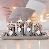 GoMaihe Candle Holder Set of 4 with Wodden Tray, Tealight Holders Candlestick Holder, Table Centerpiece Home Decor Living Room Bedroom Decoration Mum Birthday Gift Wedding Christmas Party Ornaments