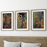 Klimt Style Flower Garden Set of 3 Unframed Poster Prints, Art Nouveau Home Decor, Vintage Art, Elegant Botanical Flower Poster, Digital Art, Gustav Klimt, Blue Orange Red (A4)