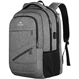 MATEIN Laptop Backpack, 17 Inch College Backpack for High School, Large Travel Rucksack Water Resistant Laptop Bag Business Work with USB Charger Port, Anti Theft TSA Rucksack for Men Women, Grey