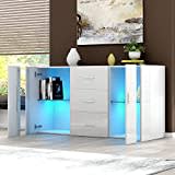 Panana Sideboard Modern Living Room Cupboard Unit Cabinet Furniture 2 Doors 3 Drawers LxDxH 135x32x70cm (White)