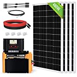 ECO-WORTHY 2kWh Solar Panel Kit 480W 12V Off Grid Solar Power System for Home RV: 4pcs 120W Solar Panels+60A Charge Controller+1100W DC 12V to AC 230V Inverter