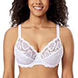 Delimira Women's Full Coverage Non-Foam Floral Lace Plus Size Underwired Bra White 36E