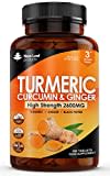 Turmeric Tablets 2600mg with Black Pepper & Ginger - 95% Curcumin Extract -180 Tablets (3 Months) High Strength Active Turmeric Supplements Not Turmeric Capsules,by New Leaf