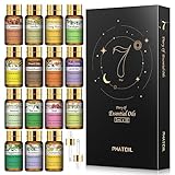 PHATOIL Essential Oils Set (15Pcs Oils, Pure Lavender,Eucalyptus,Jasmine,Lemongrass,Sweet Orange,Sandalwood,Peppermint,Vanilla,Rose,Lemon,Ylang Ylang,Chamomile,Tea Tree,Cinnamon,Rosemary