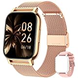 Popglory Smart Watch for Women Men Answer/Make Calls, 1.85" Smartwatch 2 Straps & Split Screen, 100+ Sports Fitness Watch with Blood Pressure/Oxygen/Heart Rate Monitor for iOS and Android