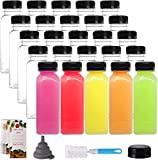 Jucoan 25 Pack 8oz/250ml Plastic Juice Bottles with Black Cap, Disposable Juice Drink Containers with Lids, Clear Reusable Bottles for Making Juice, Milk, Salad Dressing, Smoothie and Other Beverages