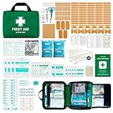 Premium First Aid Kit 220 Piece - Includes Eyewash, 2 x Cold (Ice) Packs and Emergency Blanket for Home, Office, Car, Caravan, Workplace, Travel and Sports (Green)