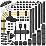 188 pcs Cable Management Kit, 6 Cable Sleeves 50 Cord Holders 100 Fasten Ties 10 Zip Tie Mounts 2 Self Adhesive Cable Tie Rolls 20 Reusable Wire Ties Cable Tidy Kit for TV Under Desk Office