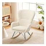 INMOZATA Teddy Rocking Chairs for Adults Sherpa Nursery Rocking Chair Relaxing Recliner Chair Boucle Rocking Chair with Solid Wood Legs High Back Rocking Chairs for Balcony Living Room Bedroom(Beige)