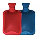 Pack of 2 Hot Water Bottles Natural Rubber Large Hot Water Bottle 2L Large Capacity | Ribbed Hot Water Bag for Pain Relief Secure & Leakproof (Assorted Colours)