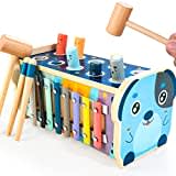 KIDWILL Wooden Hammering Pounding Toy, Educational Pegs Pound Maze Puzzle Number Sorter Musical Toy with Xylophone, Hammers, Mallets, Toys for 3 4 5 Year Old Boys and Girls