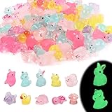 100pcs Mini Resin Animals, Tiny Small Miniature Animals Bulk Figures to Hide Glow in the Dark Luminous Garden Accessories Landscape for Moss Patio Home Dollhouse Decoration Crafts