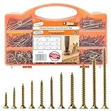 Brackit Wood Screws 820Pc Assortment - Zinc-Plated Extra Strong Countersunk Pozi Drive Head Wood Screw Set – For Floorboard,Wood Fences, Large Screw Set