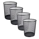 FWEEK 4 Pack Mesh Waste Paper Bin 12 Litres Metal Waste Basket Small Trash Can Rubbish Bin for Bedrooms Bathrooms Office Home Kitchens Supplies, 24 X 26cm Black Circular