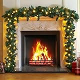 16.4FT/5M Christmas Garland, Christmas Garland with Lights, 100 LEDs Light Up Christmas Decorations Wreath Artificial Greeny Christmas Garland for Fireplace Stair Front Door Xmas Tree Decor