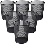 AYSUM 6 Pack Metal Mesh Waste Paper Bin 12 Litres Lightweight Mesh Wastebasket Waste Bin Black Metal Rubbish Bin for Bedroom, Office, Bathroom, Kitchen (Black Round)