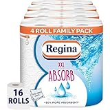 Regina XXL Absorb Kitchen Towels – 16 Rolls Per Pack, Super Absorbent 2-ply sheets, 75 Extra-large Sheets Per Roll, 50% More Absorbent Than Previous XXL Products, Easy Open Pack, 60% PCR Plastic