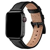 SUNFWR Leather Straps for Apple Watch Strap 44mm 45mm 42mm 49mm 46mm, Men Women Replacement Genuine Leather Strap for iWatch Series Ultra 10 9 8 7 6 5 4 3 2 1/SE (42mm 44mm 45mm 49mm, Black/Black)