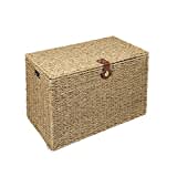 Woodluv Natural Seagrass Lidded Trunk, Toy Box Chest, Storage Basket, Handwoven Organiser - Medium