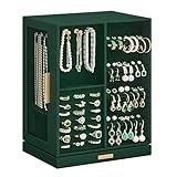 SONGMICS Jewellery Box 360° Rotating, Jewellery Organiser with 5 Drawers, Jewellery Display Case, Glass Window, Spacious, Vertical Jewellery Storage, Open Design, Great Gift, Forest Green JBC170C01