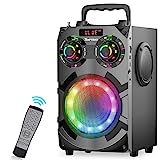 Bluetooth Speakers, 60W Loud Wireless Stereo Speaker with Subwoofer Deep Bass, Bluetooth 5.0, FM Radio, Colorful Lights, 8000mAh Battery, Portable Karaoke Machine Speaker for Home Party Garden Gifts