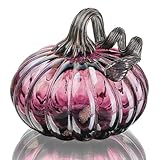 kanpura Hand-blown Glass Pumpkin Figurine For Fall Harvest Decor,5'' Glass Purple Pumpkin Collectibles Table Accent for Home Decor Halloween Ornament