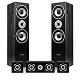 Skytronic Fenton 5.0 Black Surround Sound Speakers Set - 1150W Home Cinema Speakers, Surround Sound Speakers for TV, Hi-Fi Home Cinema Audio System - Black Wooden Tower Satellites - Hi-Fi Speaker Set