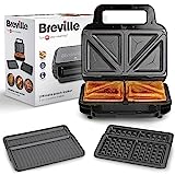 Breville 3-in-1 Ultimate Snack Maker | Deep Fill Toastie Maker, Waffle Maker & Panini Press | Removable Non-Stick Plates | Black & Stainless Steel [VST098] | UK Plug