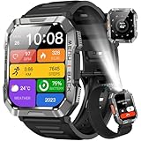 Blackview Military Smart Watch for Men - Answer/Make Calls, 2.01" Outdoor Sports Fitness Tracker with 900mAh Battery/Flashlight/Compass/Heart Rate/SpO2/Sleep, 150+ Sports Smartwatch for Android iOS