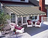 Green Bay 4.0m x 3.0m Manual Awning Retractable DIY Patio Awning Gazebo Canopy Outdoor Patio Garden Sun Shade Shelter with Fittings and Crank Handle - Multi Stripe