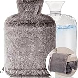 LinKecn Hot Water Bottle with Cover UK 3L, Extra Large Hot Water Bag with Hands Warmer, Furry Big Hot Water Bottle with Faux Fur Cover, Fluffy Hot Water Bottle Cover Zipper Design