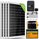 ECO-WORTHY 480W 12V Solar Panel System 2kWh/Day Off Grid Kit for Shed Motorhome : 4pcs 120W Solar Panel+40A MPPT Controller with Bluetooth Module+100Ah 12.8V Lithium Battery+1100W 12V-230V Inverter