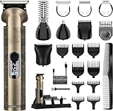 Hatteker Beard Trimmer Kit Professional Hair Clipper Zero Gapped T-Blade Trimmer Electric Razor Shaver for Nose Ear Body Face Mustache Trimmer for Men Cordless Grooming Kit Waterproof 8 in 1