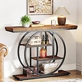 Tribesigns Console Table, 105 cm Industrial 4-Tier Sofa Table Entryway Table with Circle Base, Narrow Wood Accent Tables with Storage Shelves for Living Room, Hallway, Foyer (Rustic Brown)