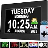 Véfaîî Newest,Dementia Clock 2.0 with Auto DST, 20 Custom Reminders, Day Clock with Sun/Moon icons for Memory Loss, Alzheimer's, 7" with Remote & HD Picture Frame