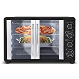 TurboTronic Mini Oven, 45L French Doors Compact Table Top Oven with Timer, Rotisserie, Baking, Grilling, Pizza, Toast & Reheating, TT-FEO45, Black