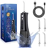 AUIEI Water Flosser for Teeth Cordless, Professional Oral Irrigator 5 Modes & 4 Jet Tips USB-C Rechargeable Teeth Cleaner Portable 300ML Dental Tooth Care Tool Kits Home Use Travel (Black)