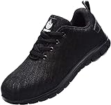 DYKHMILY Lightweight Steel Toe Caps Shoes for Men Work Safety Trainers Breathable Work & Utility Footwear Sneakers Construction Shoes (Black,9.5 UK)