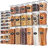 Skroam 36 Pack Airtight Food Storage Containers for Kitchen Pantry Organization and Storage, BPA Free, Plastic Kitchen Storage Containers with Lids for Flour, Sugar, and Cereal, Labels & Marker