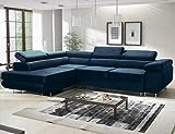 Moderno Avesta Corner Sofa Left with Sleep Function, Bedding Container, Corner Couch, Sofa Bed, Living Room, Bedroom, Furniture Sofas & Couches, Sofa Bed, Couch, Velour, Blue, 73 x 277 x 203 cm