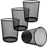 Tebery 4 Pack Mesh Waste Paper Bin, 12 Litres Metal Mesh Wastebasket, Mesh Trash Can Rubbish Bin, Waste Basket Garbage Can for Bathrooms, Kitchens, Home Offices, Dorm Rooms (Black)