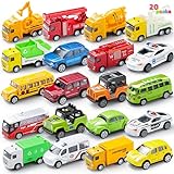 JOYIN 20 Piece Pull Back Die Cast Metal Toy Car Model Vehicle Set for Toddlers Toy Cars for 2 year olds Girls and Boys Kids Play vehicles Car Set